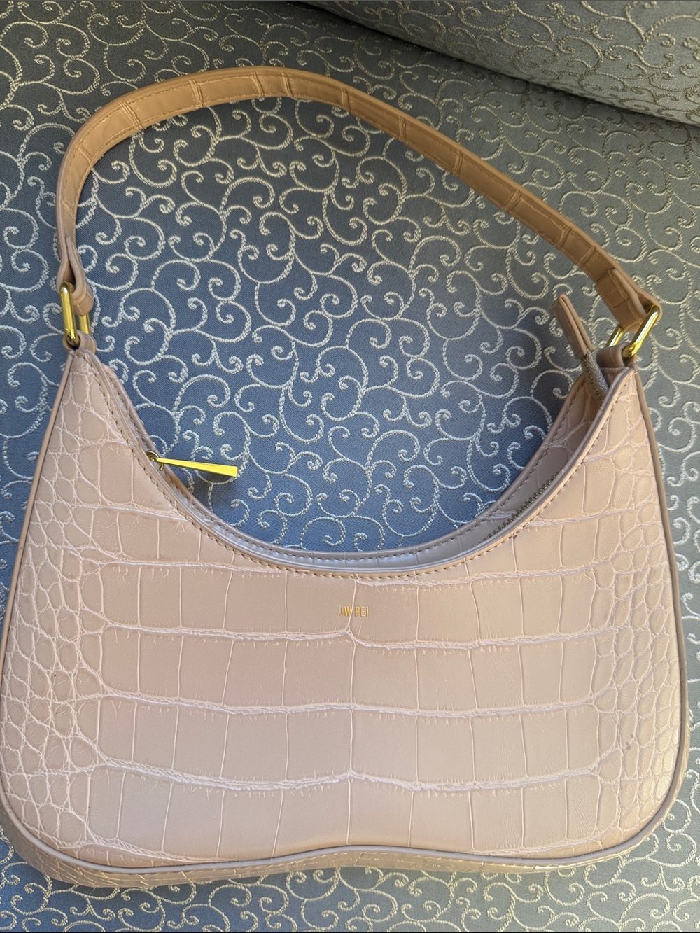 JW PEI Croc-Embossed Shoulder Bag in Nude Taupe